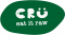 Logotipo oficial de la empresa "Crü" en verde con texto blanco que muestra el eslogan "eat it raw", que resalta la filosofía de la marca sobre el consumo de alimentos crudos para aprovechar al máximo sus beneficios nutricionales.