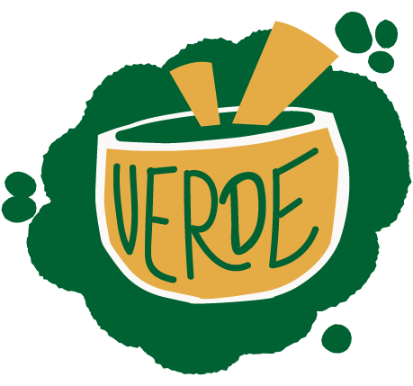 Icono verde y divertido en forma de un bol de ensalada con la palabra 'verde' dentro. Al hacer clic en él, se accede a todas las recetas saludables y vegetarianas con calabacín crudo.
