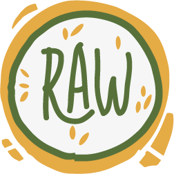 Fun, round, and green icon with the word 'raw' inside. By clicking on it, you access all the recipes with raw courgette.
